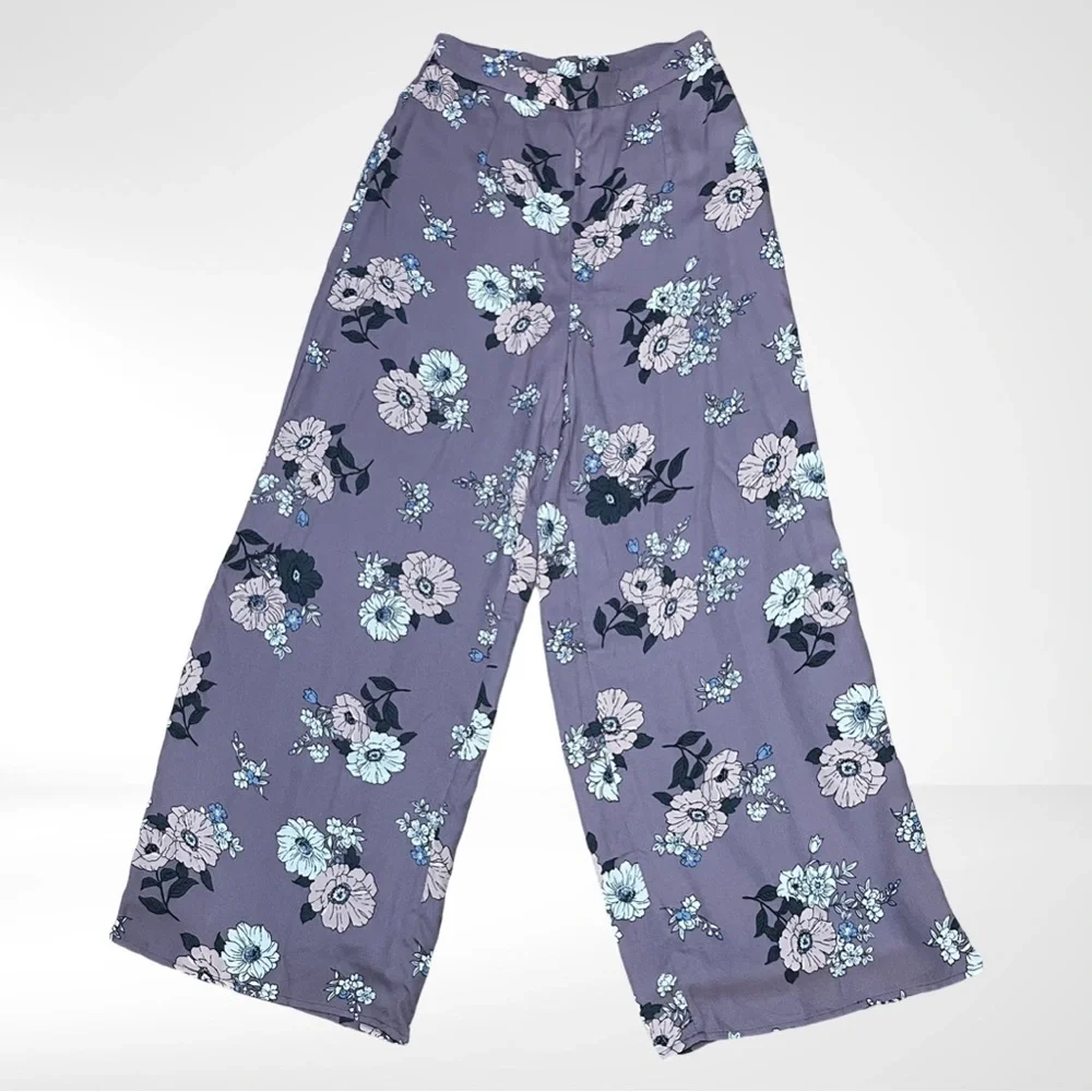 Sadie and Sage Wide Leg Floral Lined Trousers Mauve and Pink Size Small EUC​​​​​ - Picture 3 of 10